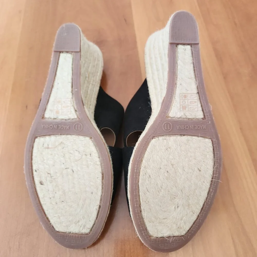 J. Crew Crisscross Mule Espadrille‎ Wedges Black Slide Sandals BH223 Size 11 NEW